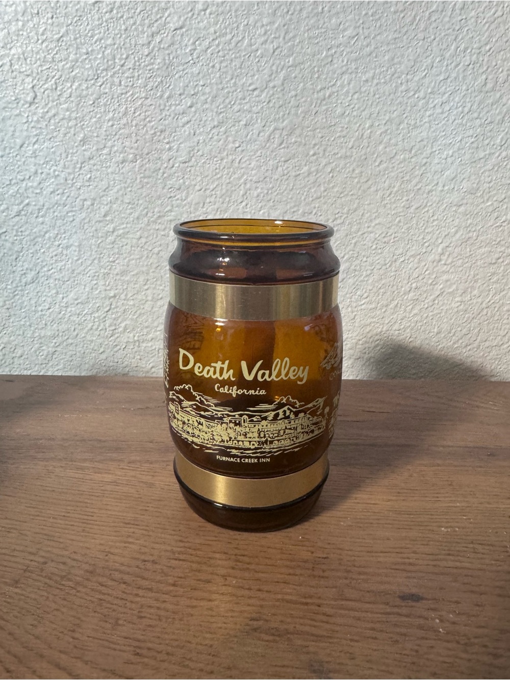 Amber Glass Barrel Mug with Gold Accents